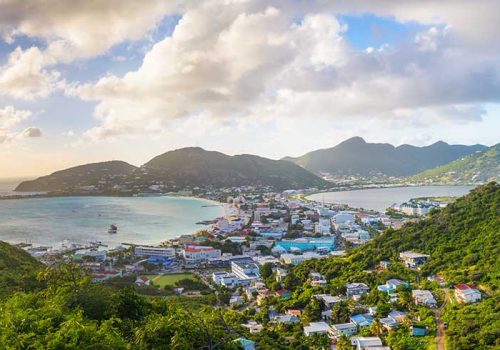 Philipsburg, Sint Maarten, cityscape at the Great Salt Pond.